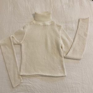 ALC Mesh White Turtleneck Sweater